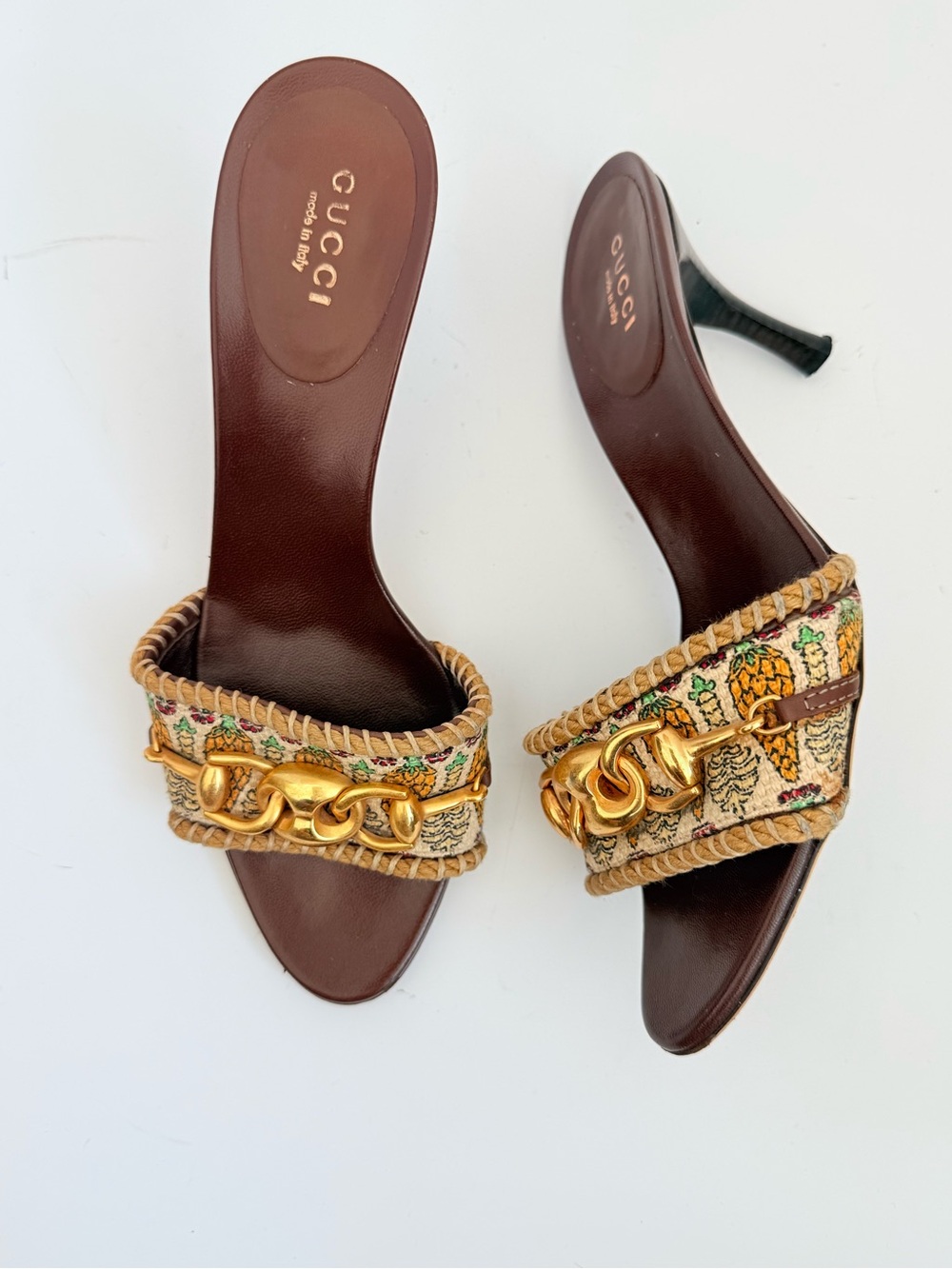 Gucci Pigna Pineapple Horsebit Mules 37.5C Frida Giannini 2006 Limited Edition